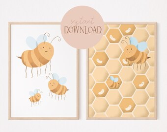 Bella bee and honeycomb poster set I bee poster, bee poster, honeycomb poster, honeycomb decoration, bee decoration, bee decoration
