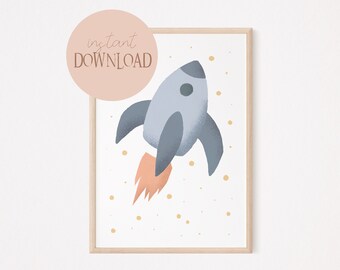 Rudi rocket poster I space poster, rocket poster, children's poster with rocket, universe poster, planet poster, children's room poster rocket
