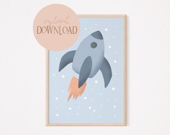 Rudi rocket poster I space poster, rocket poster, children's poster with rocket, universe poster, planet poster, children's room poster rocket
