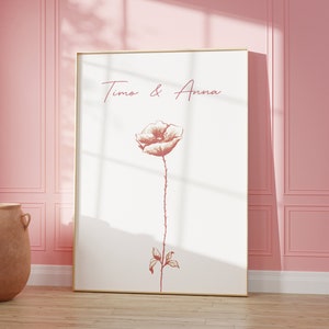 Imagen de pareja personalizada Póster rosa rojo marrón I Pastel, Póster de pareja, Decoración de pared, Regalo para ella, Regalo para él, Póster de amor Sala de estar