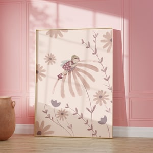 Fiona Póster Hada sobre una Flor Rosa Viejo I Pastel, Salón, Decoración Habitación Infantil, Póster Infantil Hadas, Jardín de Hadas, Mercado de Flores, Póster Hadas