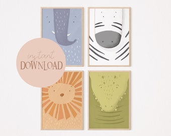 Safari Poster Set I Safari, Jungle, Children's Room, Living Room Decoration, Children's Poster, Lion, Zebra, Crocodile, Elephant, Download, Mural,