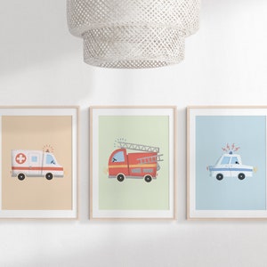 Police Fire Department Ambulance Poster Set I Children's Room, Car Poster, Rescue Service, Fire Department Poster, Police Poster, Rescue Vehicles image 5