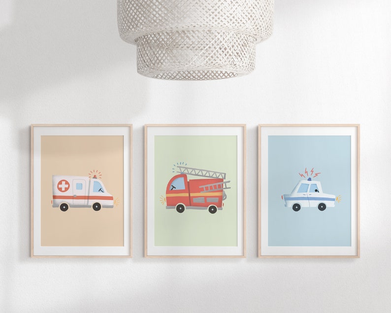 Police Fire Department Ambulance Poster Set I Children's Room, Car Poster, Rescue Service, Fire Department Poster, Police Poster, Rescue Vehicles image 5