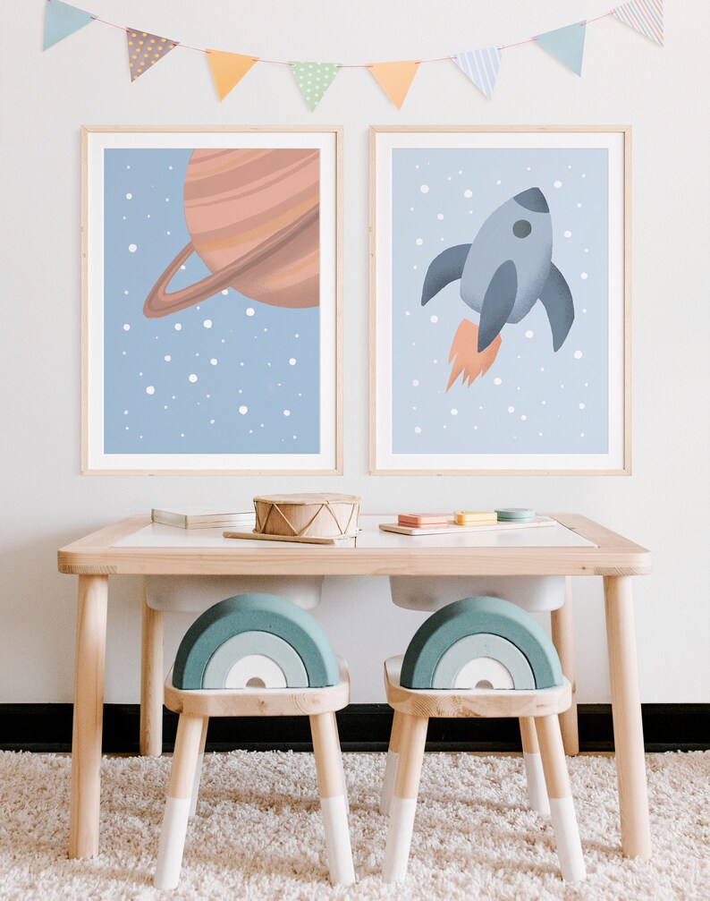 Planet and Rudi Rocket Poster Set I Children's Room, Rocket, Galaxy, Shuttle Poster, UFO Poster, Planet Poster, Star Poster, Astronaut image 2