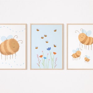 Bees Bumblebee Flower Poster Set White I Bee Poster, Bee Poster, Bumblebee Poster, Bee Poster Set, Bumblebee Poster, Flowers, Bee Mural