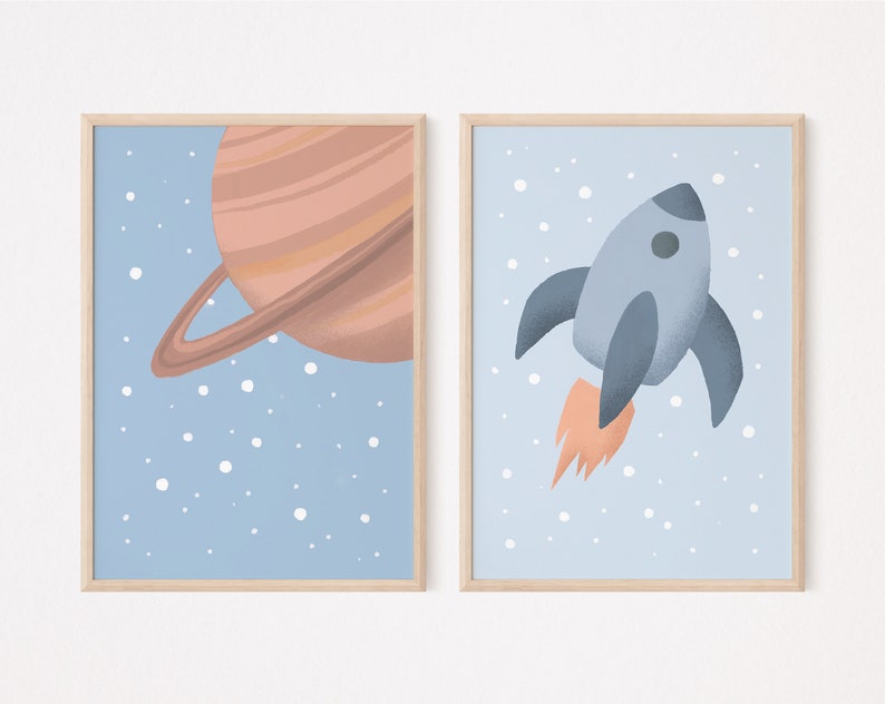 Planet and Rudi Rocket Poster Set I Children's Room, Rocket, Galaxy, Shuttle Poster, UFO Poster, Planet Poster, Star Poster, Astronaut image 4