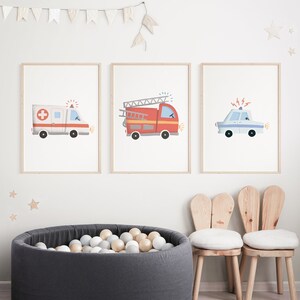 Police Fire Department Ambulance Rescue Team Poster Set I Children's Room, Car Poster Boys, Fire Children's Poster Police, Children's Poster Fire Department image 4