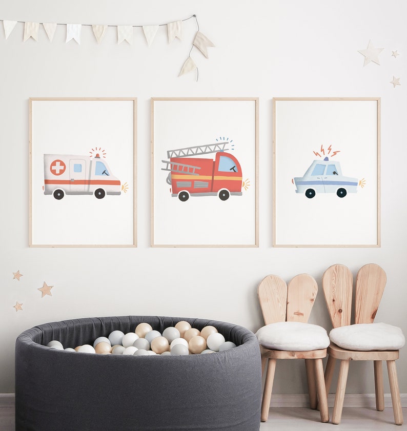 Police Fire Department Ambulance Rescue Team Poster Set I Children's Room, Car Poster Boys, Fire Children's Poster Police, Children's Poster Fire Department image 4