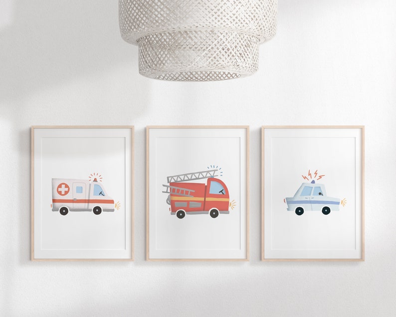 Police Fire Department Ambulance Rescue Team Poster Set I Children's Room, Car Poster Boys, Fire Children's Poster Police, Children's Poster Fire Department image 3