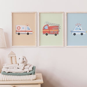 Police Fire Department Ambulance Poster Set I Children's Room, Car Poster, Rescue Service, Fire Department Poster, Police Poster, Rescue Vehicles image 6