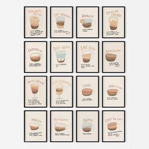 Café Wall Art 16 Poster Set Print I Coffee Love, Coffee Poster, Coffee Art, Coffee Decoration, Café Poster, Coffee Lover, Coffee Poster