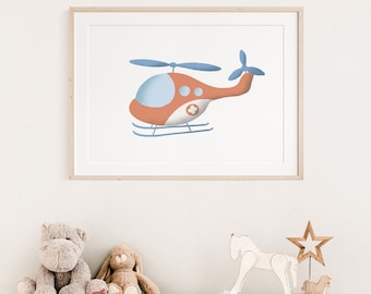 Rescue helicopter poster I children's room poster helicopter, children's poster helicopter, pilot poster, pilot poster, helicopter decoration