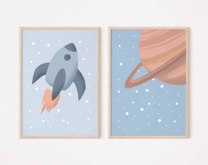 Planet and Rudi Rocket Poster Set I Children's Room, Rocket, Galaxy, Shuttle Poster, UFO Poster, Planet Poster, Star Poster, Astronaut image 3