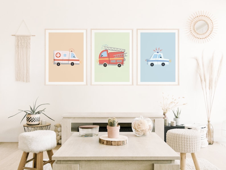 Police Fire Department Ambulance Poster Set I Children's Room, Car Poster, Rescue Service, Fire Department Poster, Police Poster, Rescue Vehicles image 4