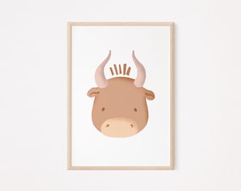 Stier Poster Weiß I Stierposter Kinderzimmer, Sternzeichen Stier, Sternzeichen Poster, Astrologie Poster, Kinderposter Stier, Kleiner Stier