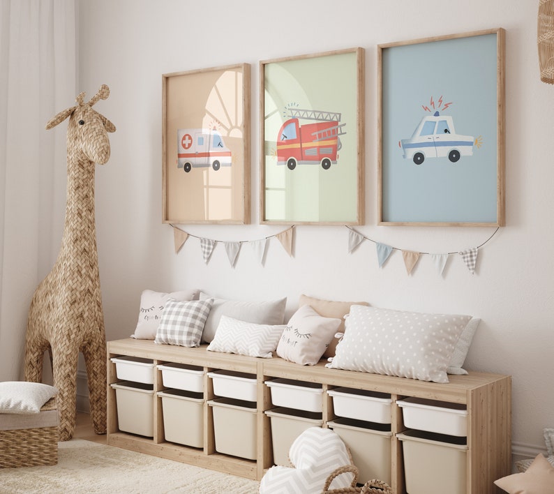 Police Fire Department Ambulance Poster Set I Children's Room, Car Poster, Rescue Service, Fire Department Poster, Police Poster, Rescue Vehicles image 3