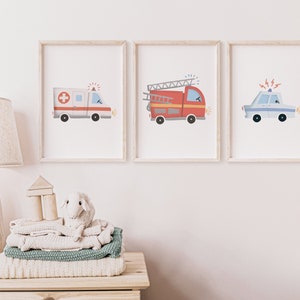 Police Fire Department Ambulance Rescue Team Poster Set I Children's Room, Car Poster Boys, Fire Children's Poster Police, Children's Poster Fire Department image 5