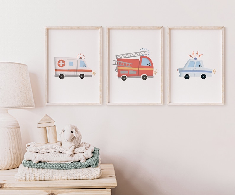 Police Fire Department Ambulance Rescue Team Poster Set I Children's Room, Car Poster Boys, Fire Children's Poster Police, Children's Poster Fire Department image 5