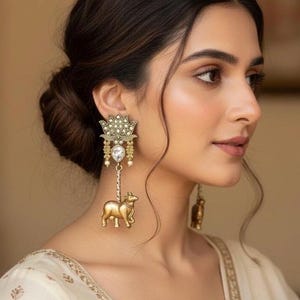 MOHINI Antike Dual Tone Tier Motiv Ohrringe / Messing Replik chandbal, Navratri Jhumkis, Diwali Schmuck, indisch