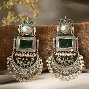 Silver and Blue Brass Metal Danglers main image 0