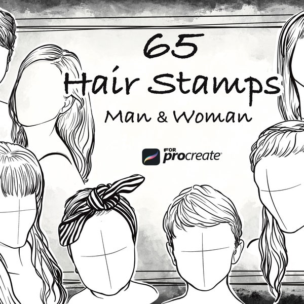 Hair style stamps for procreate. Woman, man head stamp brushes. Procreate hair brush. Sketch hair drawing.