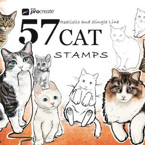 Procreate cat stamps, Procreate realistic cat drawing, Animal brushes for iPad, Digital kitty stamps