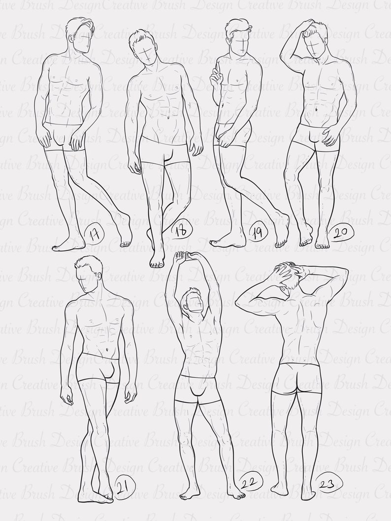 Procreate Male Body Stamps, Procreate Male Poses, Realistic Male Body