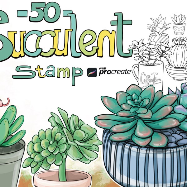 Succulent stamp for procreate, Cactus stamp, Succulent brush, Plant stamp for procreate, Unique stamps for procreate