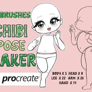 Chibi Pose Maker for Procreate, Procreate chibi poses, Chibi Body Stamp, Chibi Base Poses, Chibi Template, Chibi stamps
