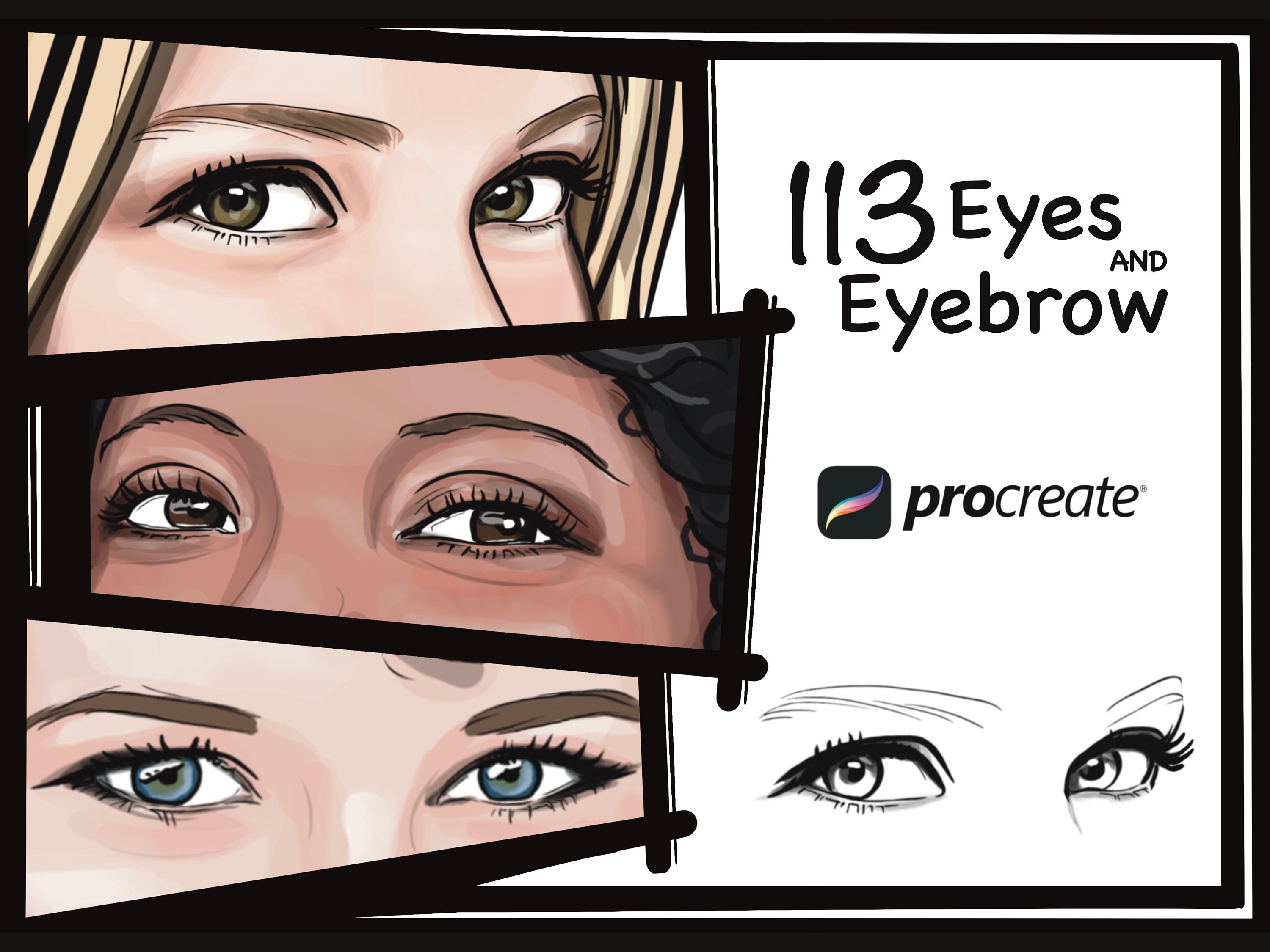 Procreate Eyes, Procreate Eyebrow, Eye and Eyebrow Big Stamp Set
