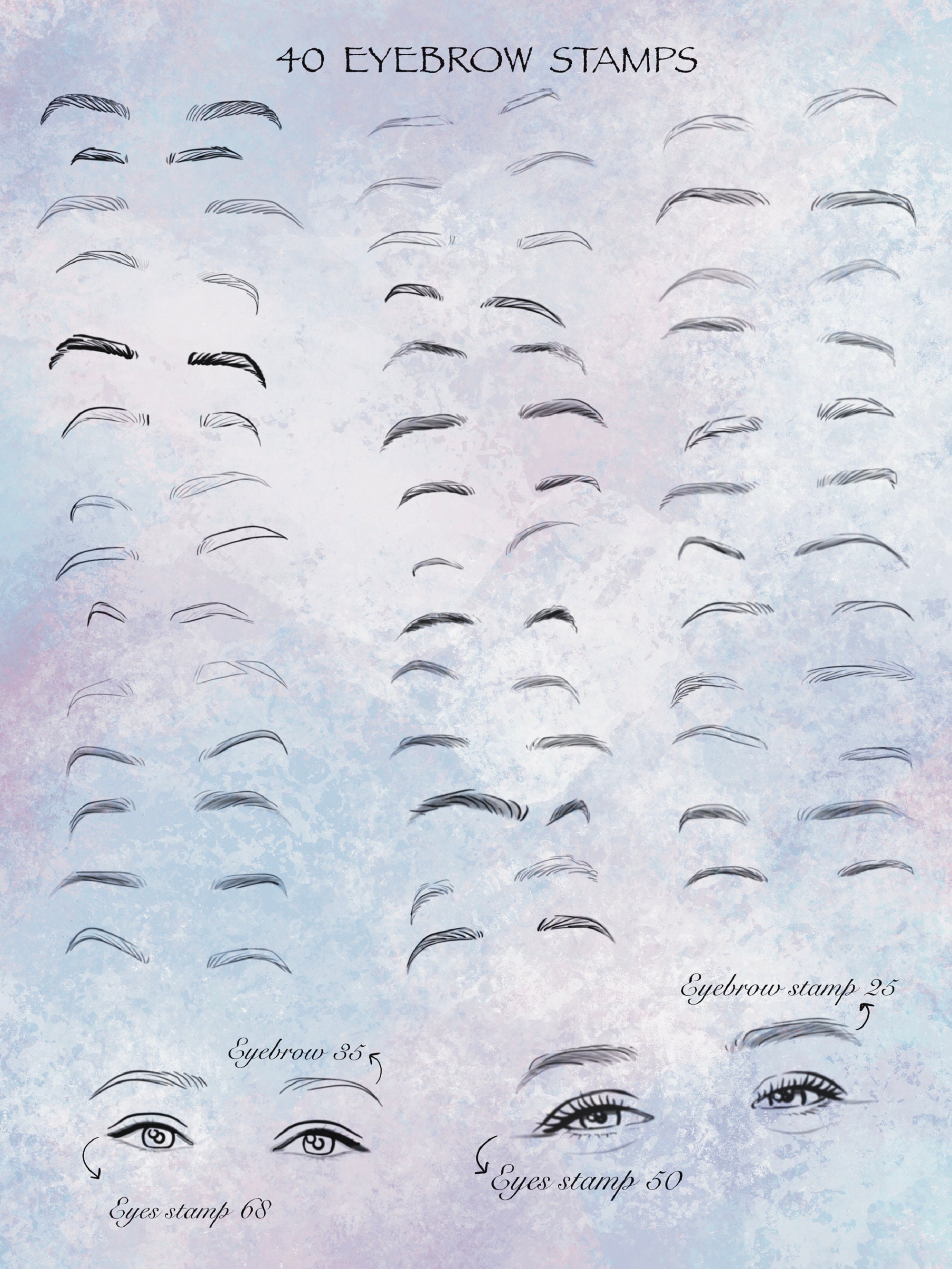 Procreate Eyes and Eyebrow Big Stamp Set Procreate Realistic Etsy