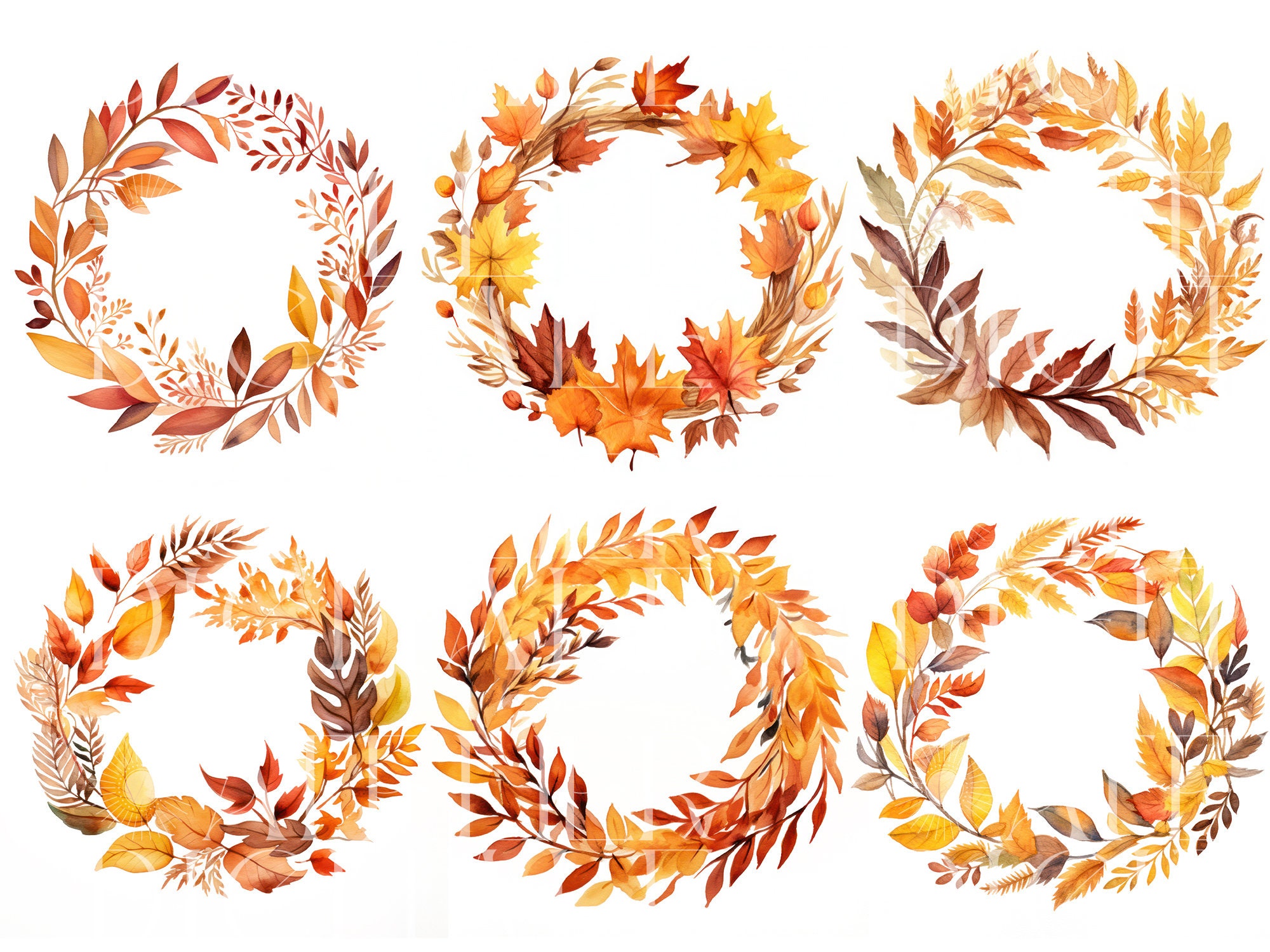 Fall Autumn Watercolor Wreath Clipart, Fall Clip Art, Autumn Clipart ...