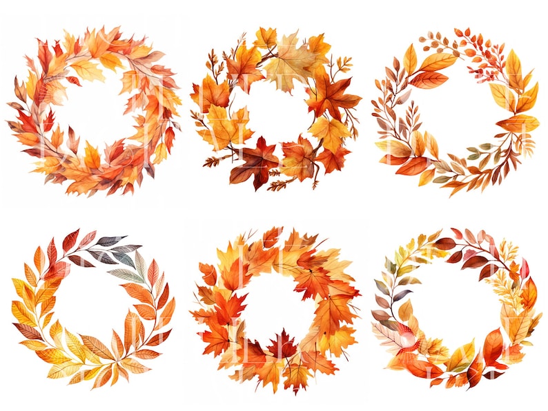 Fall Autumn Watercolor Wreath Clipart, Fall Clip Art, Autumn Clipart ...