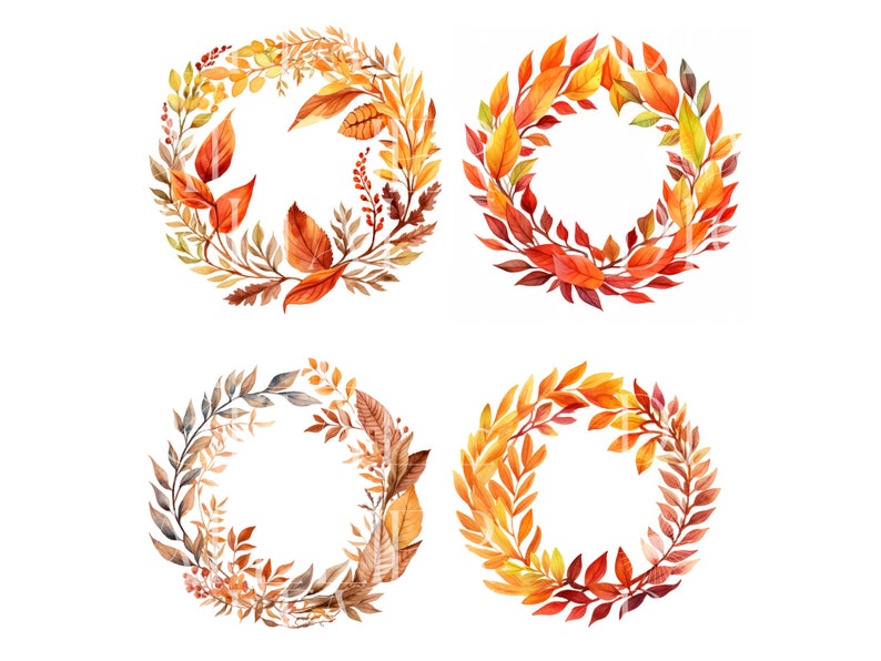 Fall Autumn Watercolor Wreath Clipart, Fall Clip Art, Autumn Clipart ...