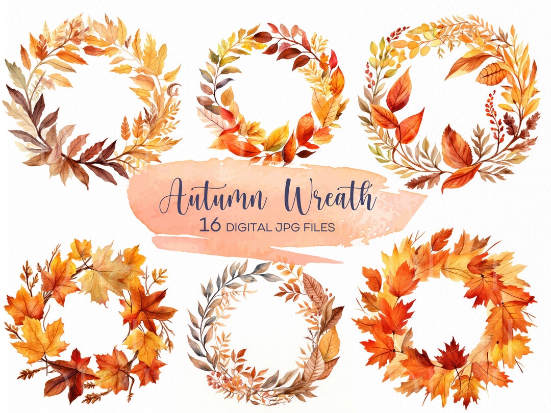 Fall Autumn Watercolor Wreath Clipart, Fall Clip Art, Autumn Clipart ...