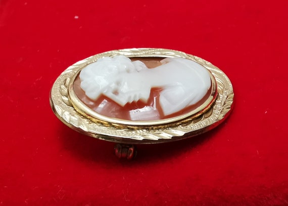 Vintage Rolled Gold Cameo Shell Brooch England 5 … - image 2