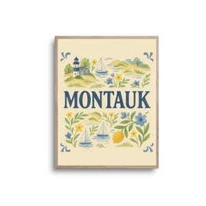 Montauk Digital Wall Art | Coastal Summer Printable | Nautical Lemon & Lighthouse Decor | East Coast Beach Illustration