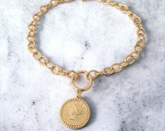 Gold Chunky Choker Necklace, Chunky, Cable chain, Pendant Necklace, Gifts for Her, Gifts For Women,
