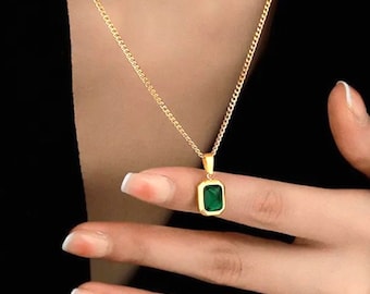 Emerald Vintage Green Necklace, Birthstone, Zircon Pendant, Necklace For Women, Charm Necklace,  Engagement Jewellery, Gifts for her