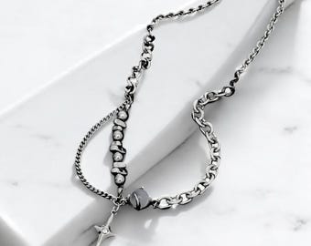 Collier étoile argentée en acier inoxydable, collier oeil de chat, colliers punk, collier streetwear gothique, collier de l'an 2000, cadeaux pour elle