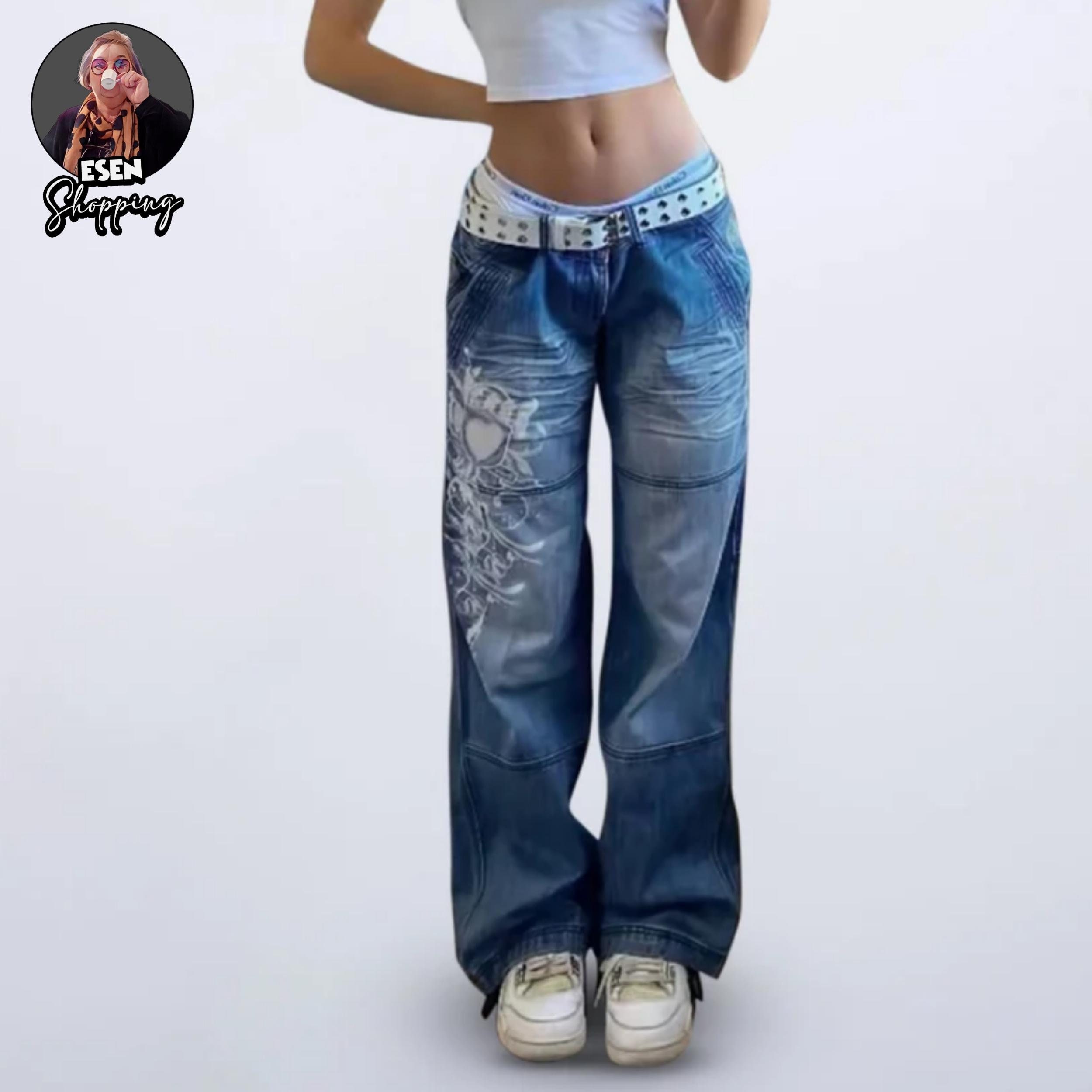 Hopecn Women Y2K Baggy Jeans Cross Ripped Aesthetic High Waist Straight Leg Pants  90S Vintage Fashion Grunge StreetwearBlue16S at Amazon Womens Jeans  store