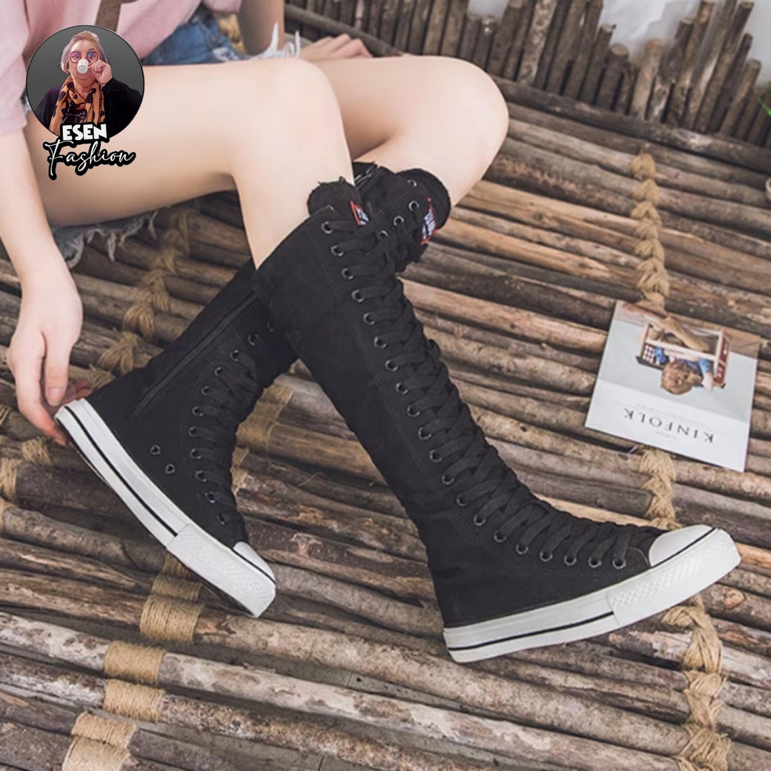 Knee High Canvas Sneaker Boots - Etsy