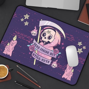 Creepy Cute Desk Mat - Bestfriend Gift Ideas, Kawaii Mouse Pad, Dark Aesthetic Goth Decor, Harajuku Witchy Mat, Halloween Unique Things
