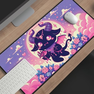 Pastel Goth Baphomet Desk Mat - Bestfriend Gift, Creepy Cute Mouse Pad, Aesthetic Kawaii Desk Mat, Harajuku Witchy Mat, Halloween Desk Mat