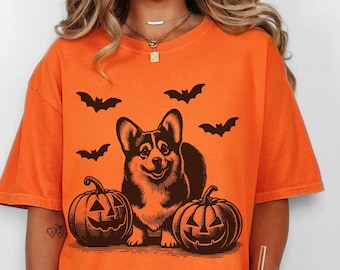 Halloween Corgi Shirt, Corgi Dog Lover Shirt, Corgi Mom Gift, Thanksgiving Holiday Tee, Comfort Colors Spooky Season, Corgi Pumpkin Shirt
