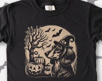 Kids Halloween Doxie Shirt, Youth Dachshund Tee, Comfort Colors Sausage Dog Owner Shirt, Youth Dog Tee, Spooky Season Halloween Shirt