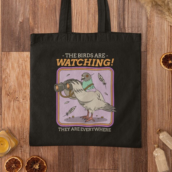 Pigeon Tote Bag - Cotton Canvas Tote Bag, Funny Conspiracy Gift, Unique Bird Bag, Creepy Cute Bird Lover Gift, Ironic Gift for Best Friend