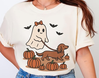 Long Haired Dachshund Halloween Shirt, Comfort Colors Ghost Dog Shirt, Halloween Doxie Mama Tee, Fall Sausage Dog Tee, Wiener Dog Mom Gifts