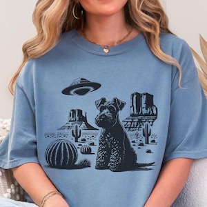 Comfort Colors Schnauzer Shirt, Cowboy Miniature Schnauzer Mom Gift, Retro Western UFO Shirt, Wild West Dog, Schnauzer Dog Lover Graphic Tee